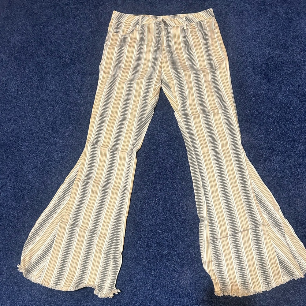 Altar'd State Striped Flare Jeans - Cream and Tan